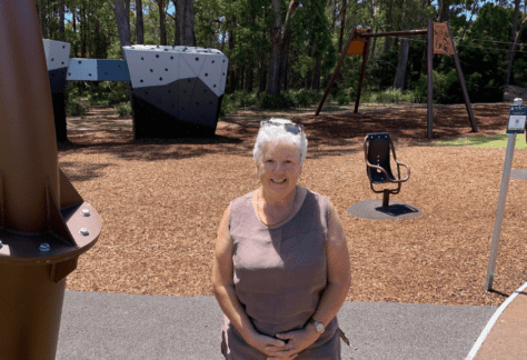 Devonport Mayor Annette Rockliff standing in front of the new Don Reserve Playground.