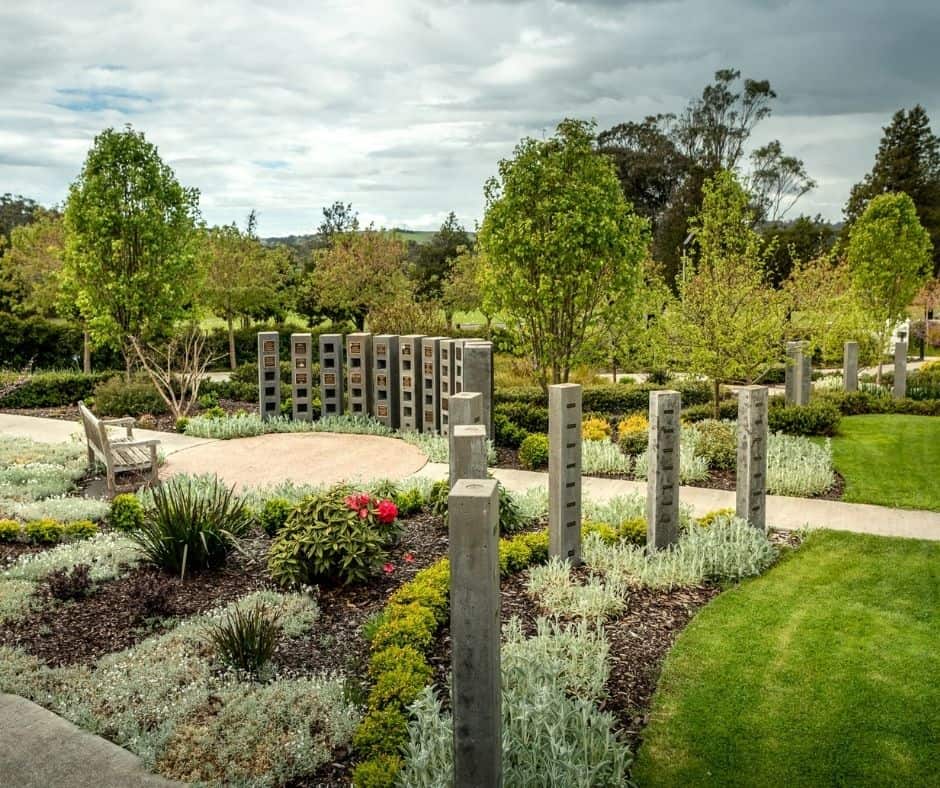 A photo of the memorial garden at the Mersey Vale Cemetery.