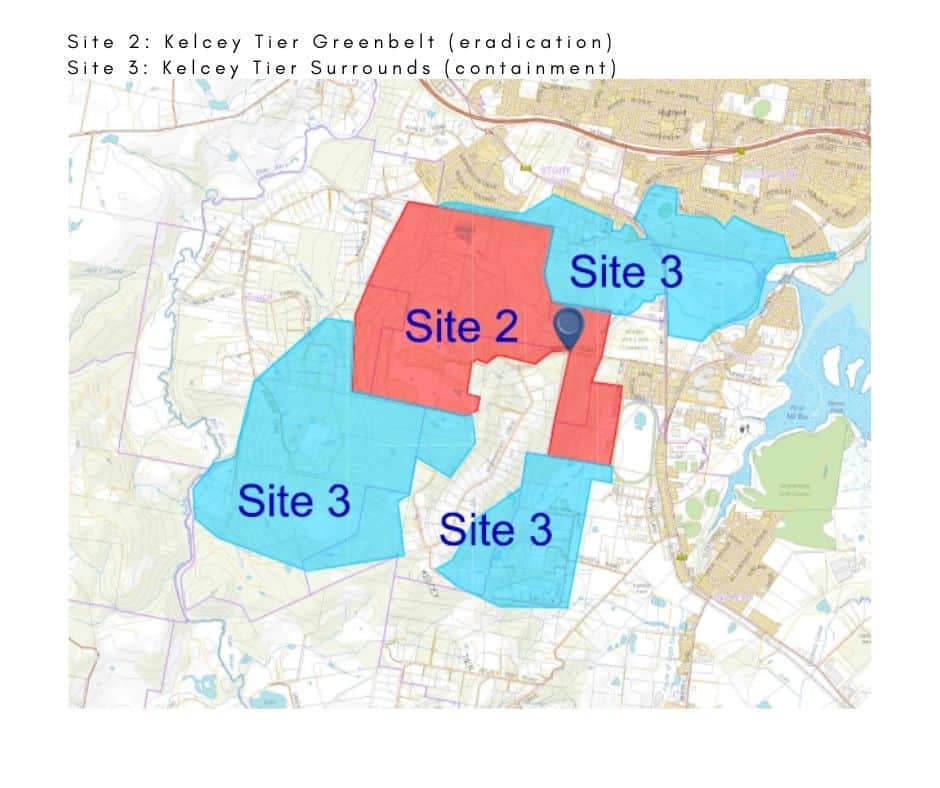 Site 2 Kelcey Tier Eradication Site 3 Kelcey Tier Surrounds Containment