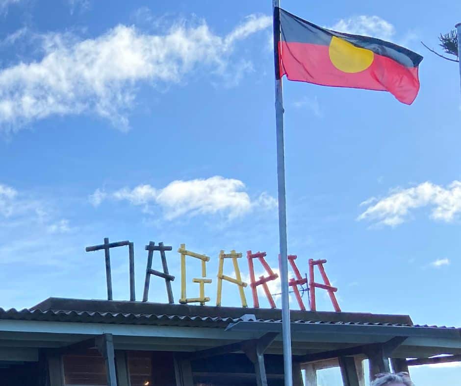 Aboriginal Flag flying above Tiagarra Aboriginal Cultural Centre