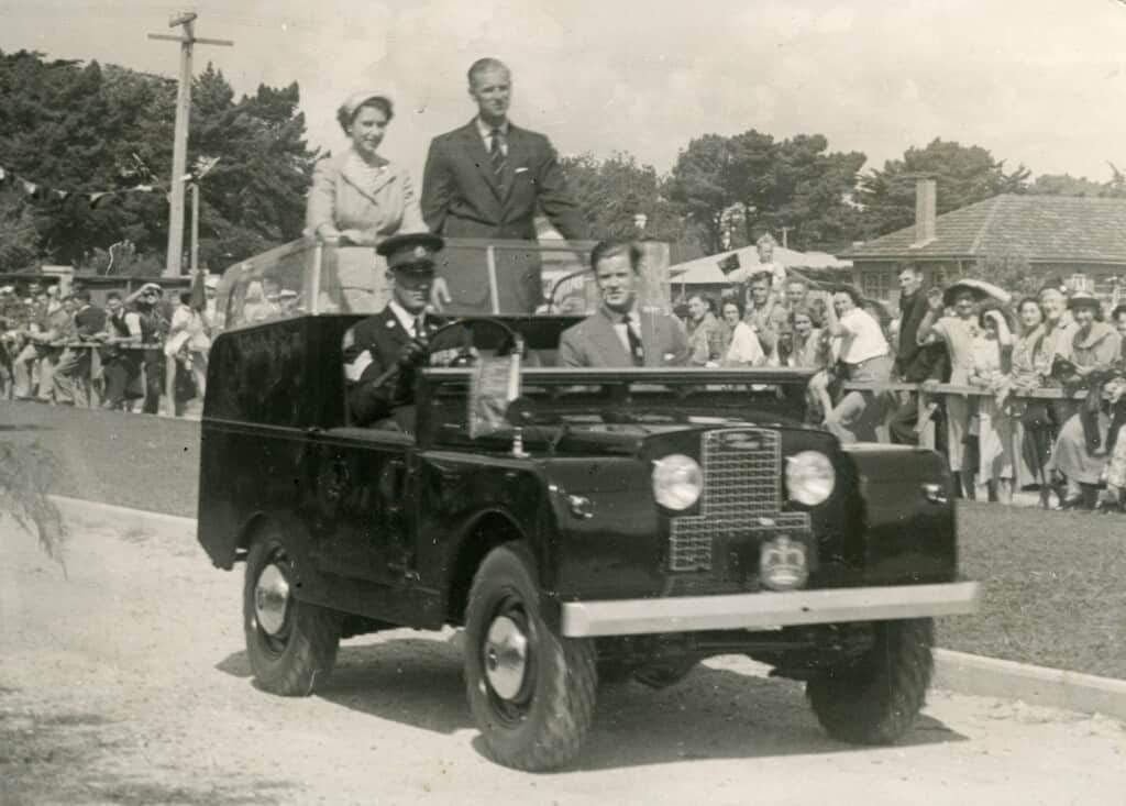 Queen Elizabeth II and Prince Philip in Devonport during the Royal Tour in 1954