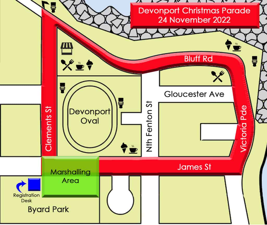 The Devonport Christmas Parade route map for Thursday, 24 November 2022.