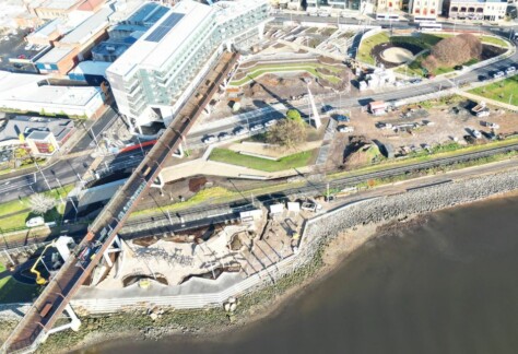 An aerial view of the new waterfront park in Devonport.
