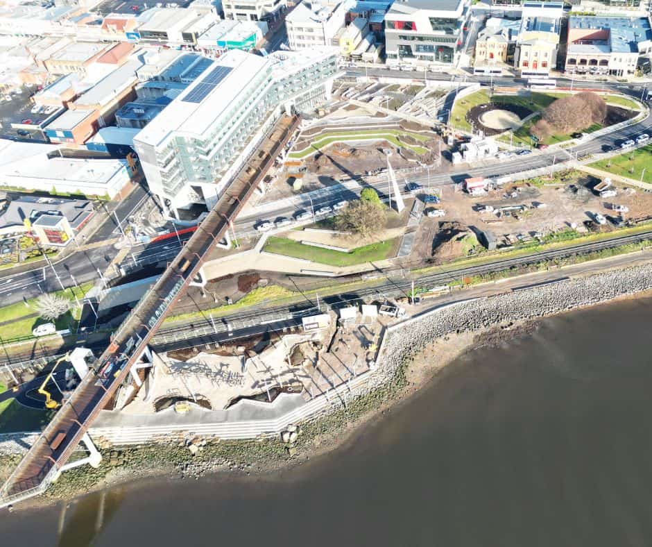 An aerial view of the new waterfront park in Devonport.