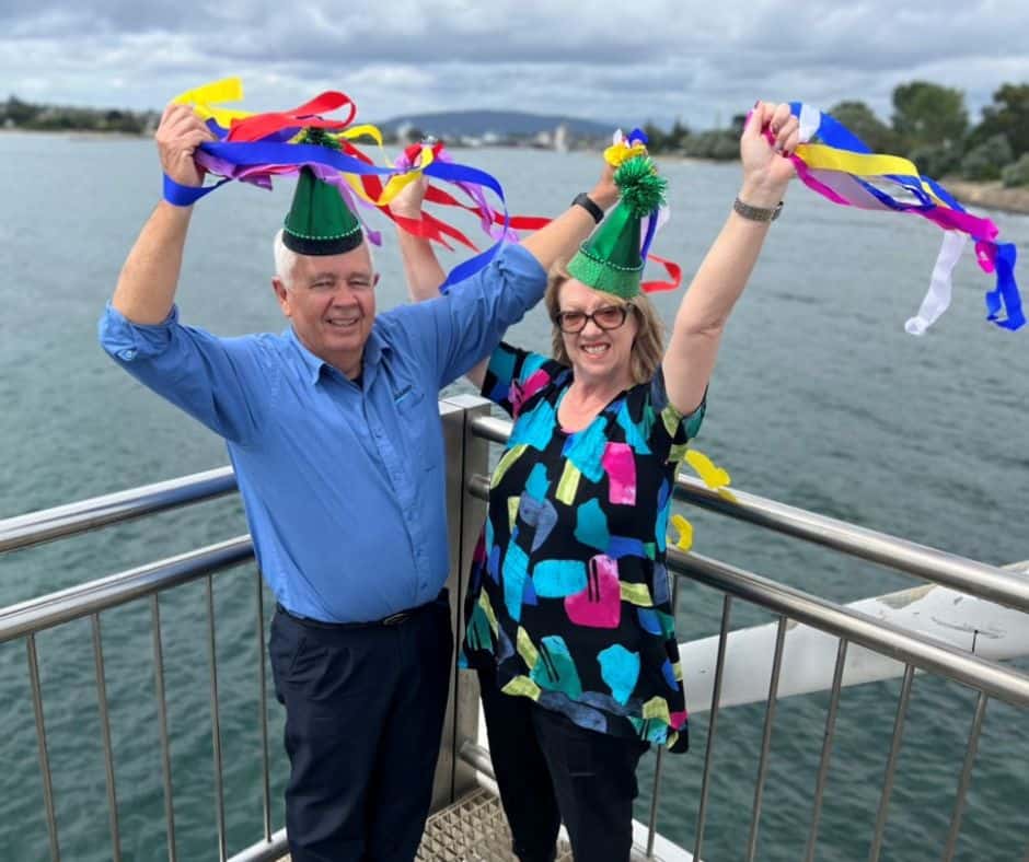 SeaRoad Liekut Captain Lloyd Cahill and Devonport Mayor Alison Jarman are looking forward to this year’s New Year’s Eve celebration, Eve in the City which will feature fireworks sponsored by SeaRoad.