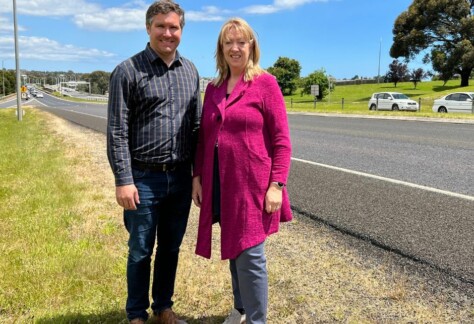 Devonport Mayor Alison Jarman and Devonport City Council’s Convention and Arts Centre Manager Geoff Dobson near one of the city’s entrance sites, that will see new public art introduced as part of a major public art commission.
