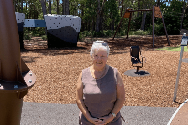Devonport Mayor Annette Rockliff standing in front of the new Don Reserve Playground.